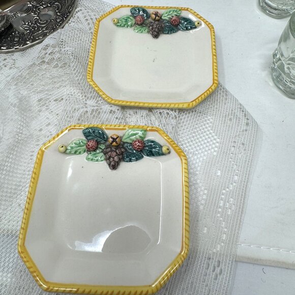 Vintage KBNY Italy Ceramic Octagonal Plates With Fruit Motif 4" dia - Picture 3 of 5